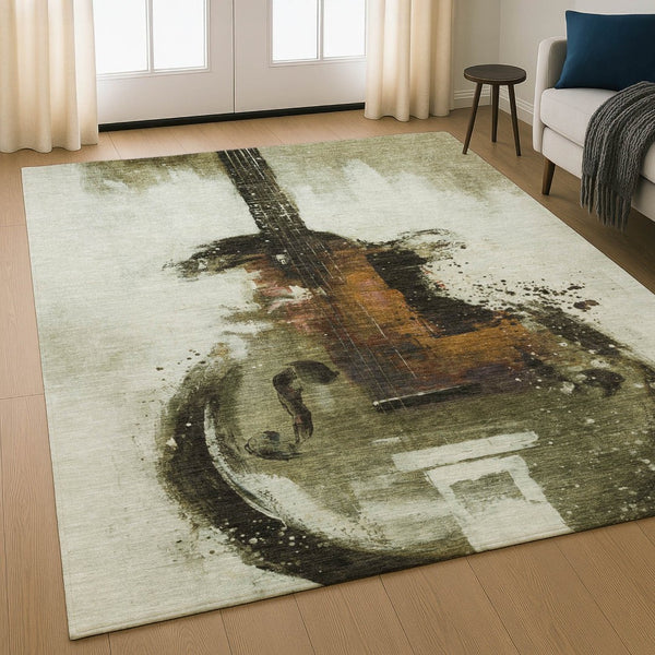 HomeRoots 5' X 8' Modern Brown and Charcoal Abstract Area Rug - Washable, UV Protected, Pet-Friendly Design 717526