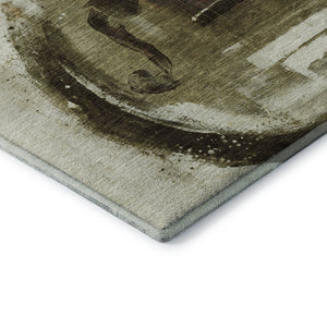 HomeRoots 5' X 8' Modern Brown and Charcoal Abstract Area Rug - Washable, UV Protected, Pet-Friendly Design 717526