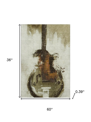 HomeRoots 5' X 8' Modern Brown and Charcoal Abstract Area Rug - Washable, UV Protected, Pet-Friendly Design 717526