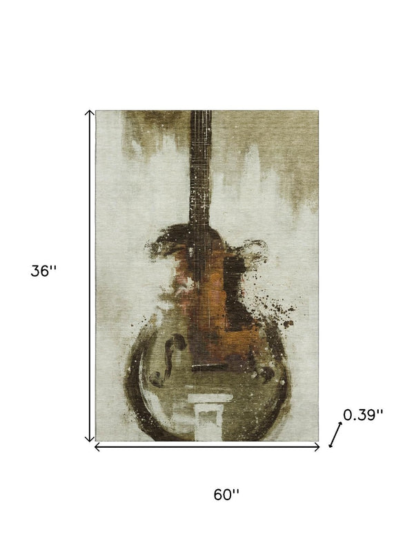 HomeRoots 5' X 8' Modern Brown and Charcoal Abstract Area Rug - Washable, UV Protected, Pet-Friendly Design 717526