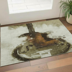 HomeRoots 5' X 8' Modern Brown and Charcoal Abstract Area Rug - Washable, UV Protected, Pet-Friendly Design 717526