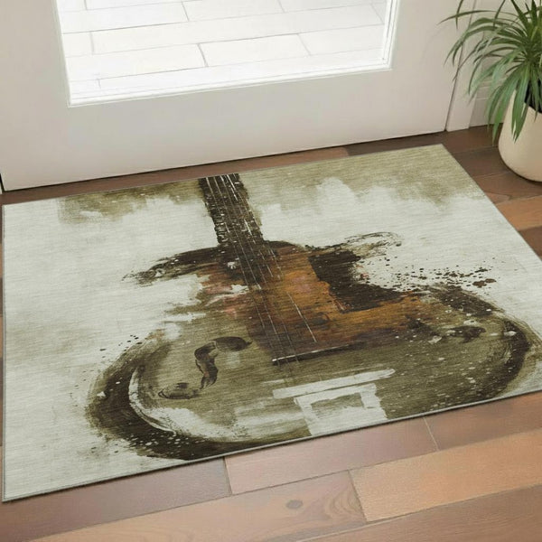 HomeRoots 5' X 8' Modern Brown and Charcoal Abstract Area Rug - Washable, UV Protected, Pet-Friendly Design 717526