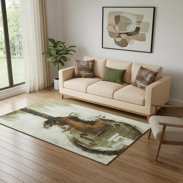 HomeRoots 8' Stunning Brown and Charcoal Abstract Round Rug - Washable, UV Protected, Perfect for Active Homes! 717527