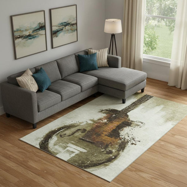 HomeRoots 9' X 12' Abstract Washable Area Rug in Brown & Charcoal - UV Protected, Pet-Friendly, Modern Design 717529