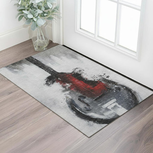 HomeRoots 5' X 8' Gray And Red Abstract Area Rug - Washable, UV Protected, Non-Slip, Perfect for High-Traffic Spaces 717532
