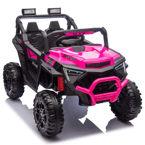 English Elm 24v 400w Kids Electric Utv Ride on with Remote Bluetooth Led Suspension Cockpit Pink W1578P284294