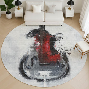 HomeRoots 8' X 10' Modern Gray and Red Abstract Washable Area Rug with UV Protection for High-Traffic Spaces 717534