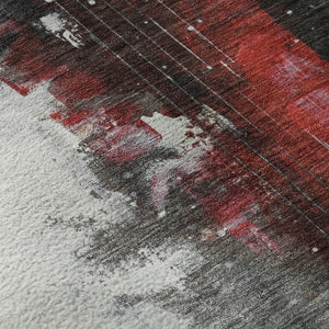 HomeRoots 8' X 10' Modern Gray and Red Abstract Washable Area Rug with UV Protection for High-Traffic Spaces 717534
