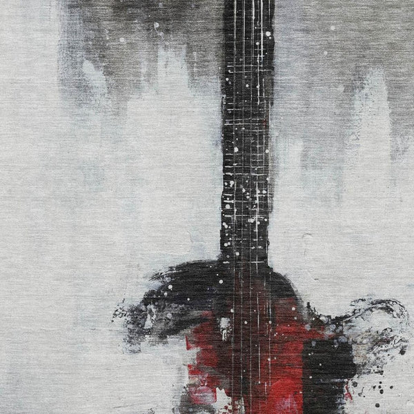 HomeRoots 9' X 12' Gray and Red Abstract Area Rug – Washable, Durable, UV-Protected, Perfect for Modern Homes! 717535