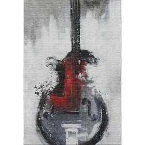 HomeRoots 9' X 12' Gray and Red Abstract Area Rug – Washable, Durable, UV-Protected, Perfect for Modern Homes! 717535