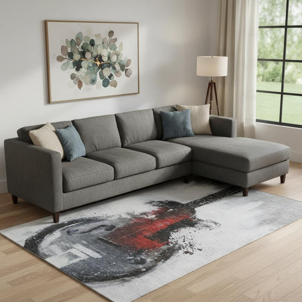 HomeRoots 9' X 12' Gray and Red Abstract Area Rug – Washable, Durable, UV-Protected, Perfect for Modern Homes! 717535