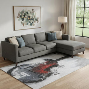 HomeRoots 9' X 12' Gray and Red Abstract Area Rug – Washable, Durable, UV-Protected, Perfect for Modern Homes! 717535