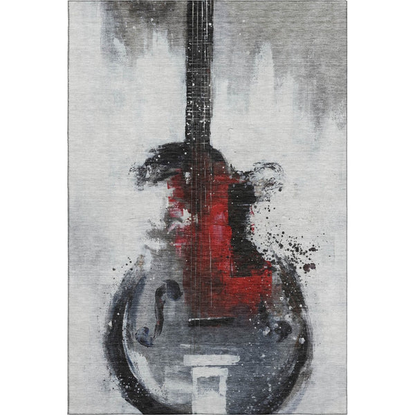 HomeRoots 10' X 14' Gray And Red Abstract Area Rug - Washable, UV Protected, Stain Resistant for Modern Homes 717536