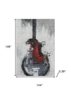 HomeRoots 10' X 14' Gray And Red Abstract Area Rug - Washable, UV Protected, Stain Resistant for Modern Homes 717536