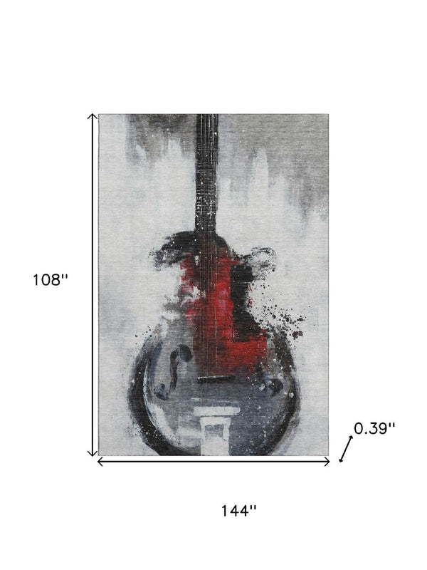 HomeRoots 10' X 14' Gray And Red Abstract Area Rug - Washable, UV Protected, Stain Resistant for Modern Homes 717536