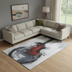 HomeRoots 10' X 14' Gray And Red Abstract Area Rug - Washable, UV Protected, Stain Resistant for Modern Homes 717536