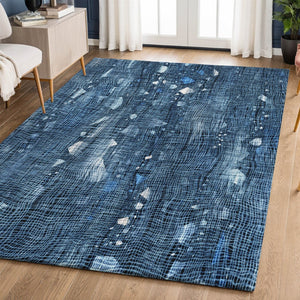 HomeRoots 5' X 8' Blue And Ivory Abstract Area Rug - Easy-Care, UV-Protected, Stain-Resistant, Non-Slip Design 717538