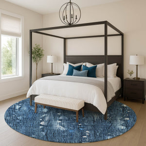 HomeRoots 8' X 10' Blue And Ivory Abstract Washable Area Rug – Stylish, Durable, UV Protected for High Traffic Areas 717540