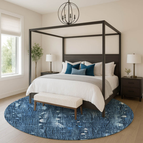 HomeRoots 8' X 10' Blue And Ivory Abstract Washable Area Rug – Stylish, Durable, UV Protected for High Traffic Areas 717540