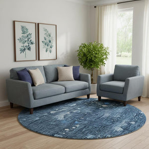 HomeRoots 8' X 10' Blue And Ivory Abstract Washable Area Rug – Stylish, Durable, UV Protected for High Traffic Areas 717540