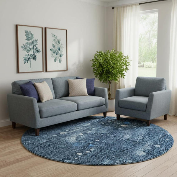 HomeRoots 8' X 10' Blue And Ivory Abstract Washable Area Rug – Stylish, Durable, UV Protected for High Traffic Areas 717540