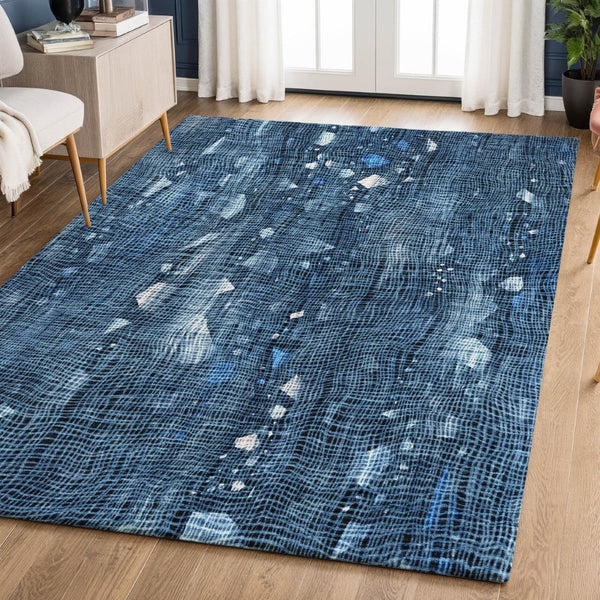 HomeRoots 9' X 12' Stylish Blue & Ivory Abstract Washable Area Rug with UV Protection for Active Homes 717541