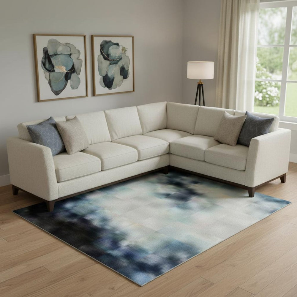 HomeRoots 9' X 12' Stylish Blue & Ivory Abstract Washable Area Rug with UV Protection for Active Homes 717541