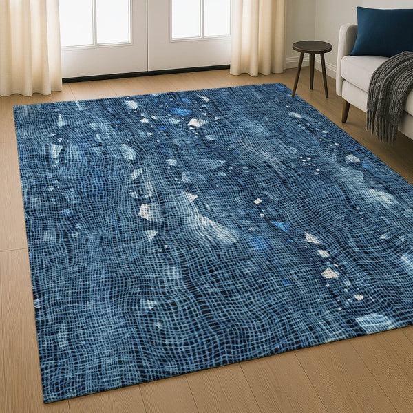 HomeRoots 10' Blue and Ivory Abstract Washable Area Rug with UV Protection - Durable, Stain Resistant Design 717542