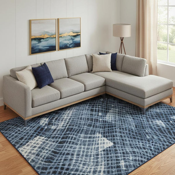 HomeRoots 10' Blue and Ivory Abstract Washable Area Rug with UV Protection - Durable, Stain Resistant Design 717542