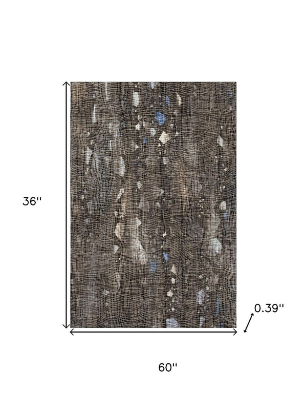 HomeRoots 5' X 8' Chocolate & Beige Abstract Area Rug - Washable, UV-Protected, Perfect for Kids & Pets! 717544