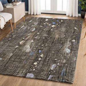 HomeRoots 5' X 8' Chocolate & Beige Abstract Area Rug - Washable, UV-Protected, Perfect for Kids & Pets! 717544