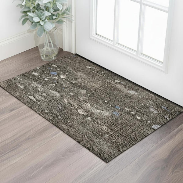 HomeRoots 5' X 8' Chocolate & Beige Abstract Area Rug - Washable, UV-Protected, Perfect for Kids & Pets! 717544