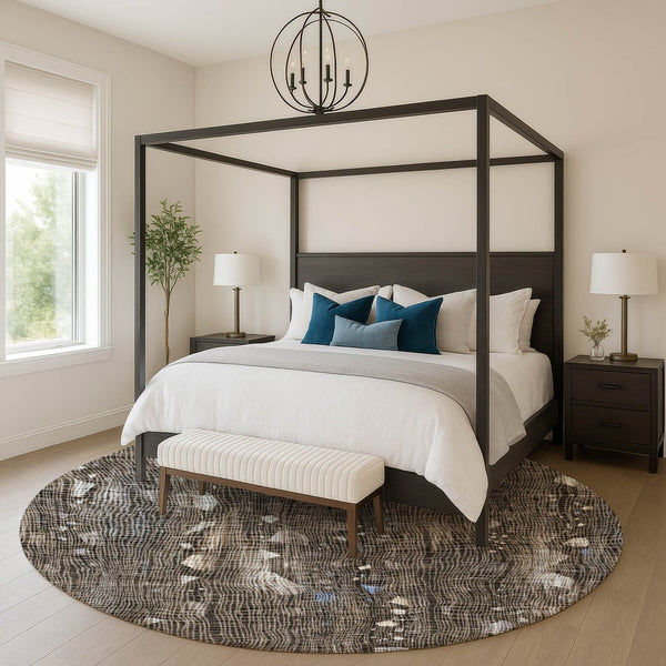 HomeRoots 8' X 10' Chocolate and Beige Abstract Area Rug - Washable, UV-Protected, Durable & Stylish for Any Room 717546