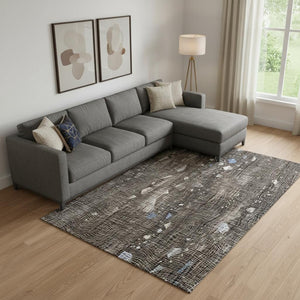 HomeRoots 9' X 12' Chocolate and Beige Abstract Area Rug - Washable, UV Protected, Stain Resistant, Durable Design 717547
