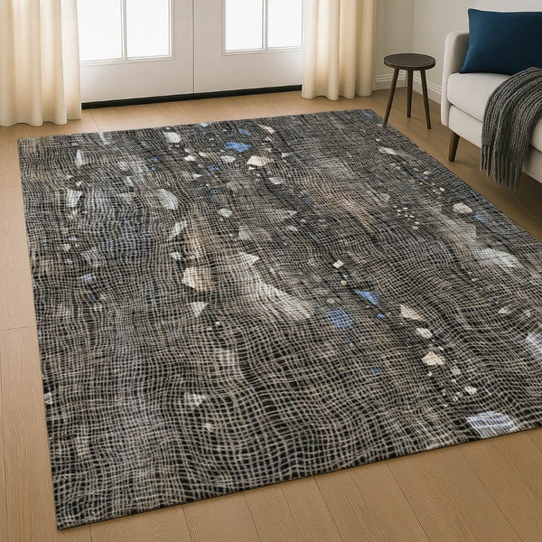 HomeRoots 10' X 14' Stylish Chocolate & Beige Abstract Area Rug - Washable, UV Protected, Stain Resistant Design 717548