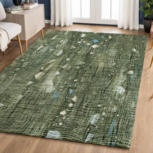 HomeRoots 5' X 8' Vibrant Fern Green & Blue Abstract Washable Area Rug with UV Protection for Busy Homes 717550