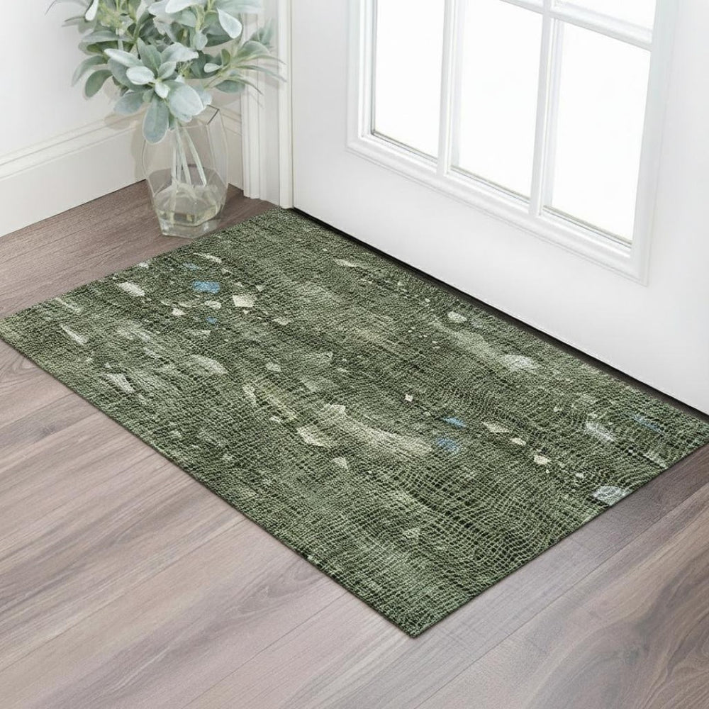 HomeRoots 5' X 8' Vibrant Fern Green & Blue Abstract Washable Area Rug with UV Protection for Busy Homes 717550