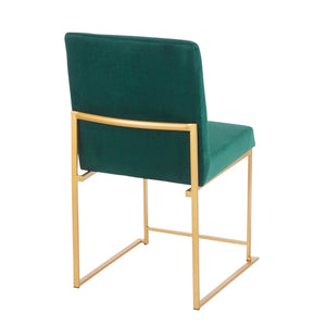 English Elm High Back Fuji Contemporary Dining Chair Set Of 2 - Luxurious Green Velvet With Gold Frame Finish B202P223544
