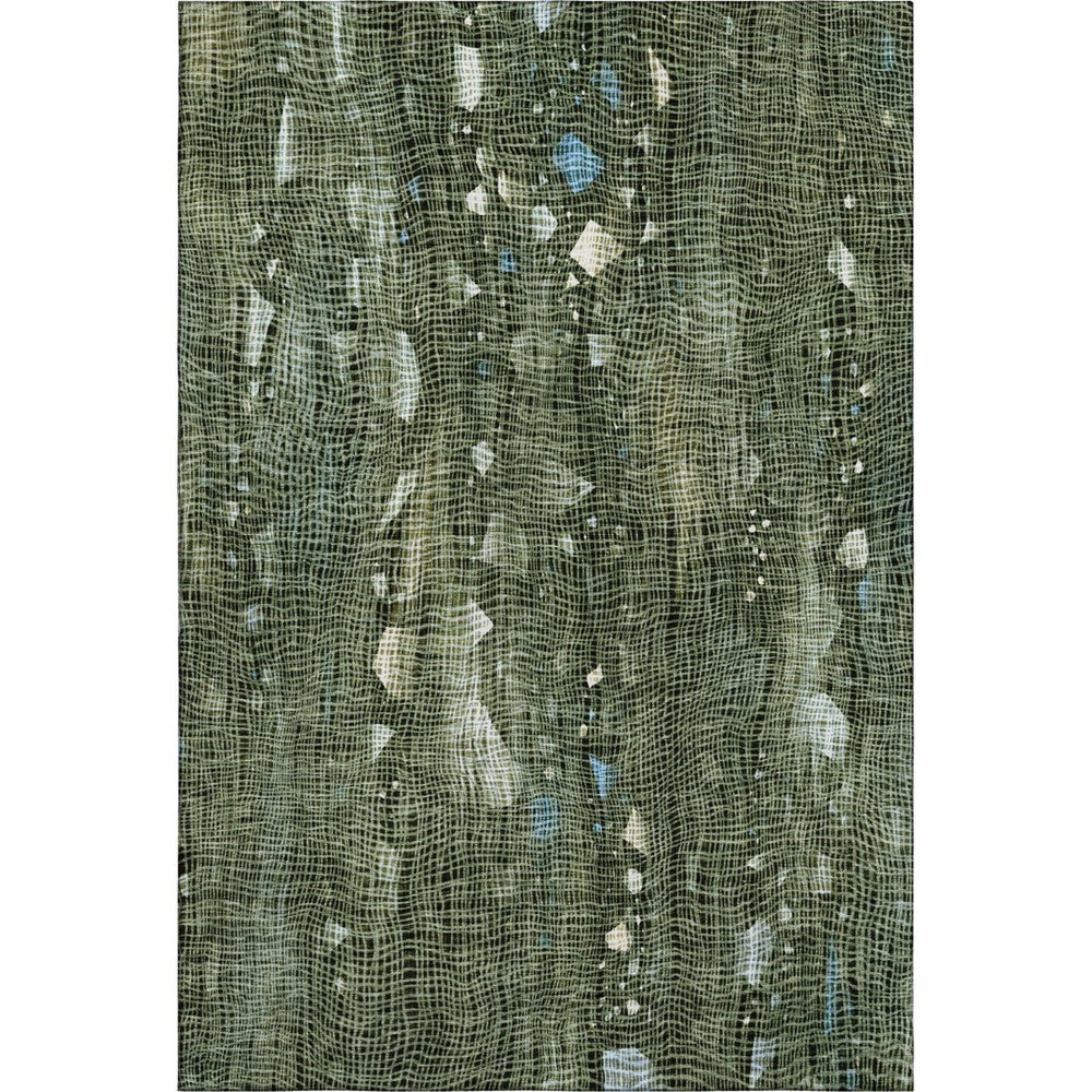 HomeRoots 8' Fern Green and Blue Abstract Washable Round Rug - UV Protected, Stain Resistant, Modern Design 717551