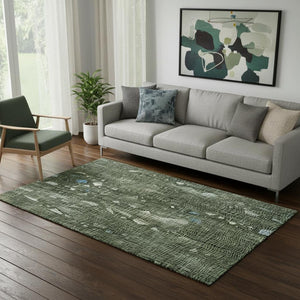 HomeRoots 8' Fern Green and Blue Abstract Washable Round Rug - UV Protected, Stain Resistant, Modern Design 717551