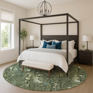HomeRoots 8' X 10' Fern Green & Blue Abstract Washable Area Rug - Durable, UV-Protected & Stain-Resistant! 717552