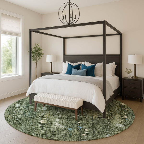 HomeRoots 8' X 10' Fern Green & Blue Abstract Washable Area Rug - Durable, UV-Protected & Stain-Resistant! 717552