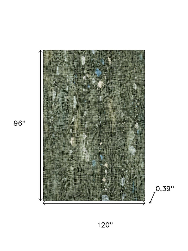 HomeRoots 9' X 12' Abstract Fern Green and Blue Area Rug – Washable, Stain Resistant, UV Protected for Homes 717553