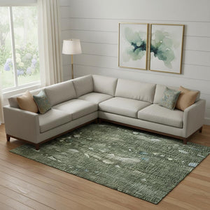 HomeRoots 9' X 12' Abstract Fern Green and Blue Area Rug – Washable, Stain Resistant, UV Protected for Homes 717553