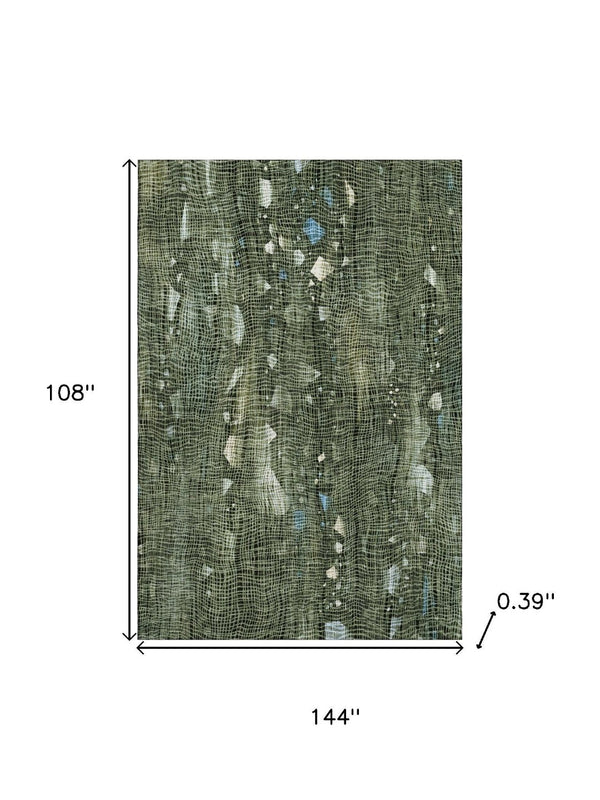 HomeRoots 10' X 14' Fern Green & Blue Abstract Area Rug – Washable, UV Protected, Low Maintenance for Any Space 717554