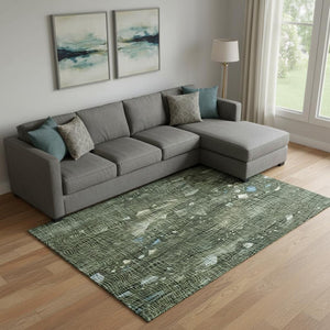 HomeRoots 10' X 14' Fern Green & Blue Abstract Area Rug – Washable, UV Protected, Low Maintenance for Any Space 717554