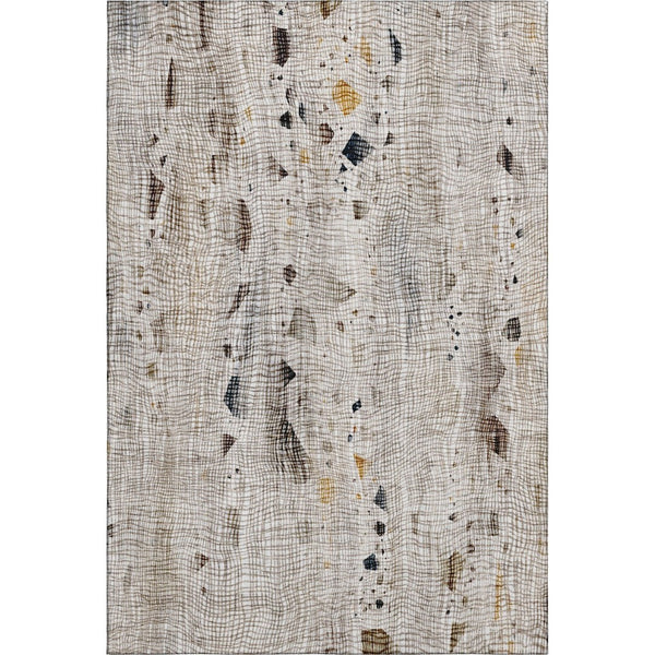 HomeRoots 5' X 8' Washable Linen and Beige Abstract Area Rug with UV Protection for High-Traffic Homes 717556