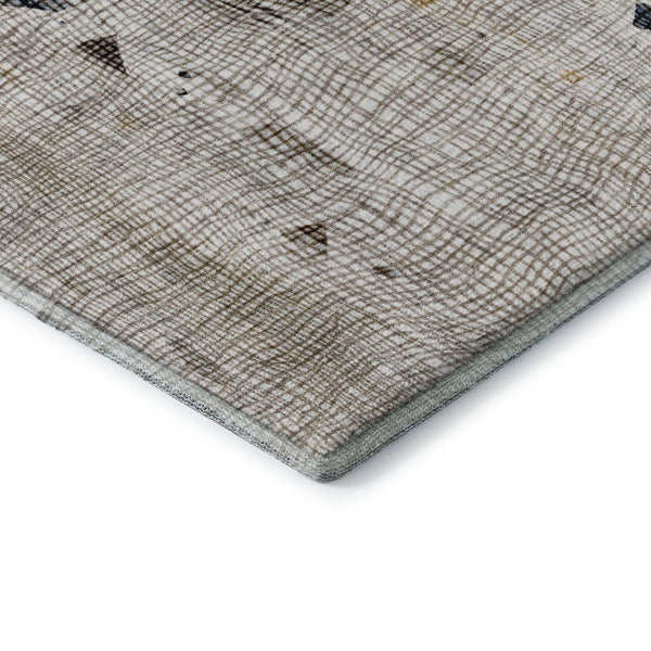 HomeRoots 5' X 8' Washable Linen and Beige Abstract Area Rug with UV Protection for High-Traffic Homes 717556