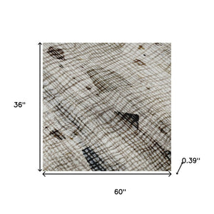 HomeRoots 5' X 8' Washable Linen and Beige Abstract Area Rug with UV Protection for High-Traffic Homes 717556