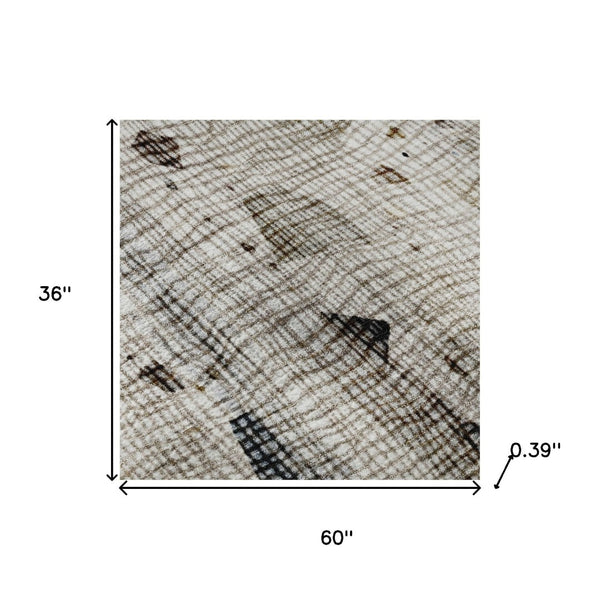 HomeRoots 5' X 8' Washable Linen and Beige Abstract Area Rug with UV Protection for High-Traffic Homes 717556